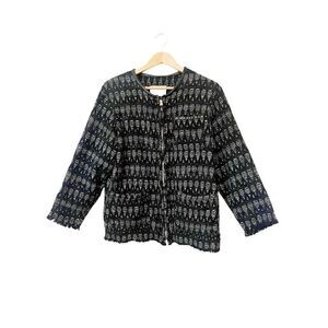 IRO Overland Black Silver Tweed Full Zip Jacket Leather Trim Size 1 Small Medium